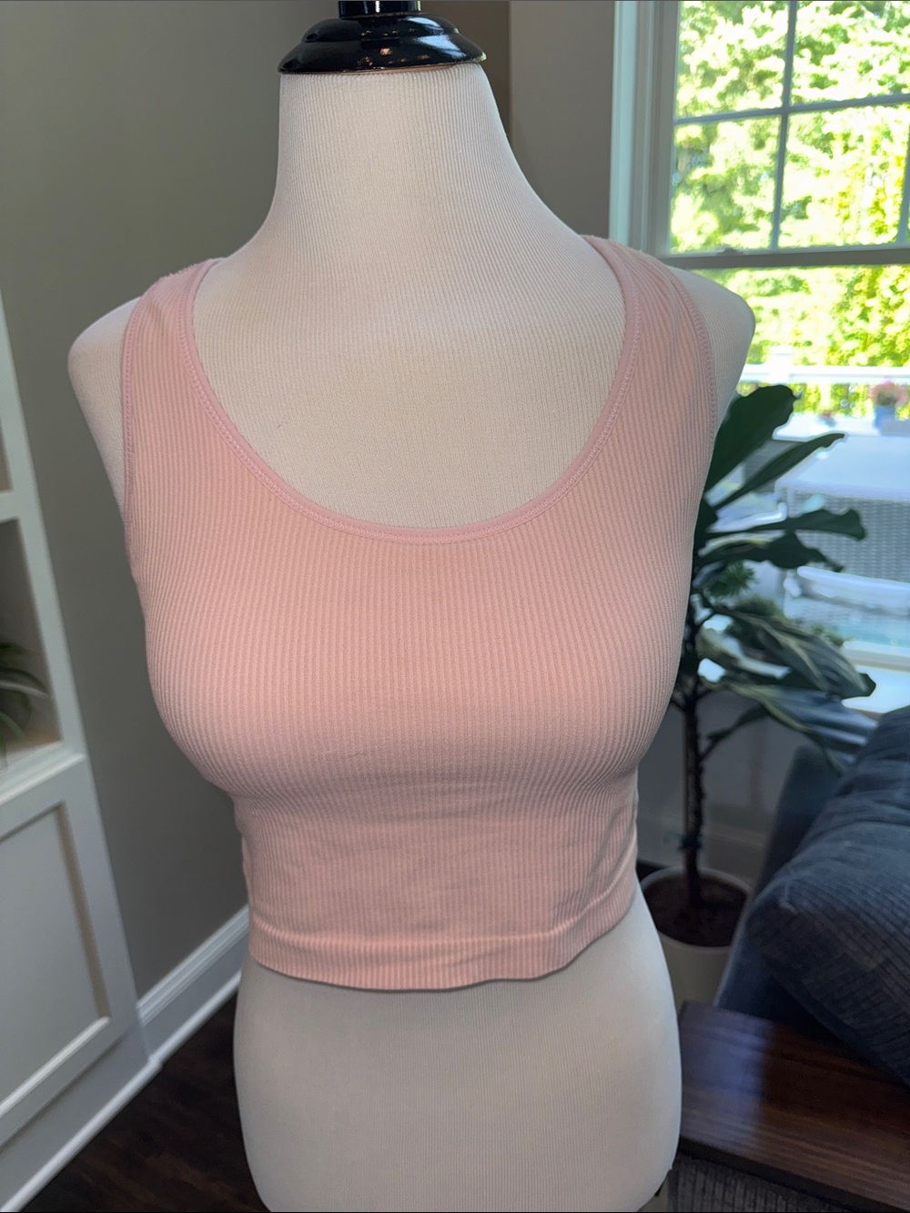 CALIA by Carrie Underwood Ribbed Scoop Neck halter supportCrop Tank - Light Pink